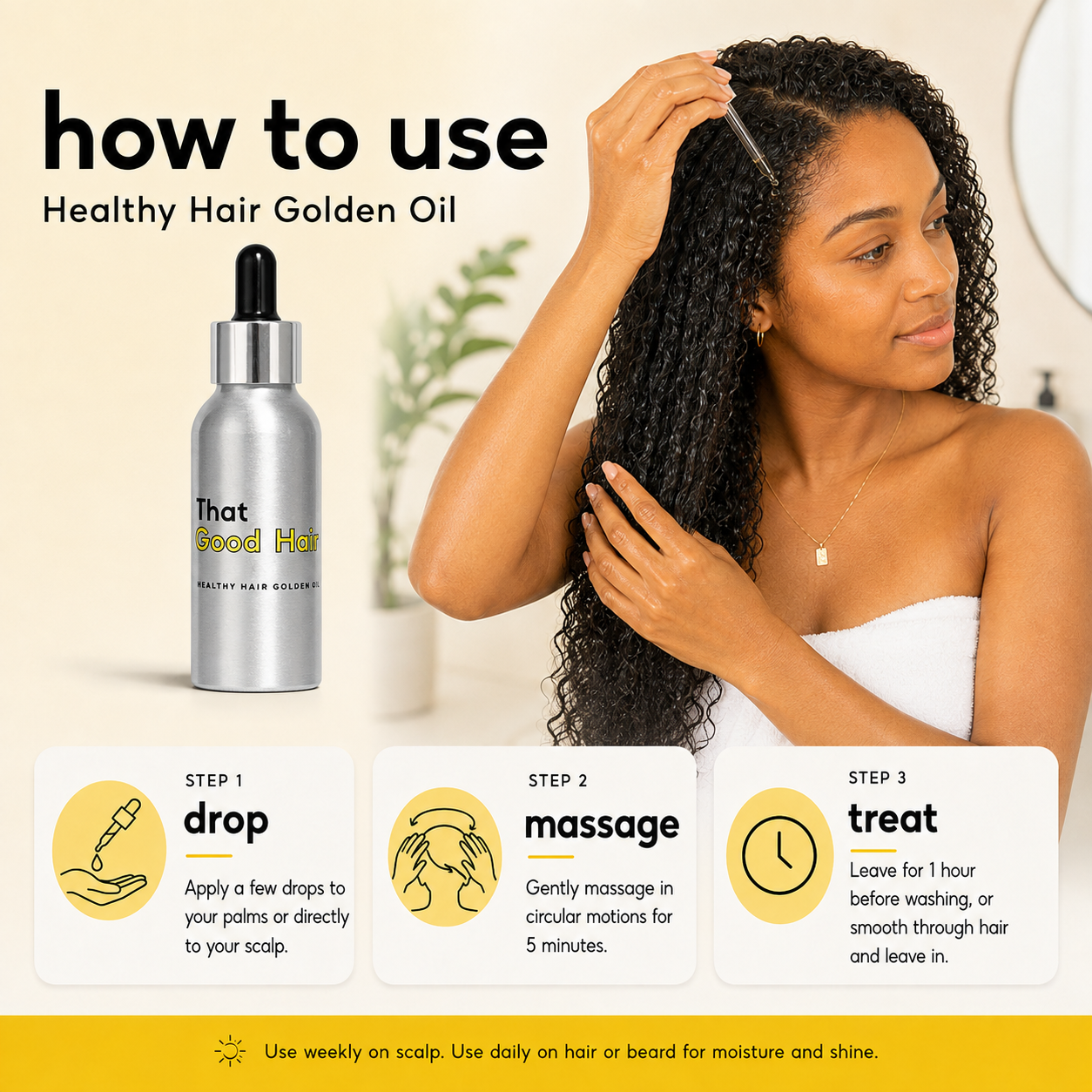 Huile d'or pour cheveux sains